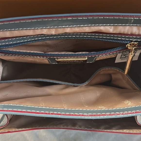 2277- Arcadia Patent Blue Crossbody Bag Made In Italy Patent Leather NWT - Picture 8 of 12